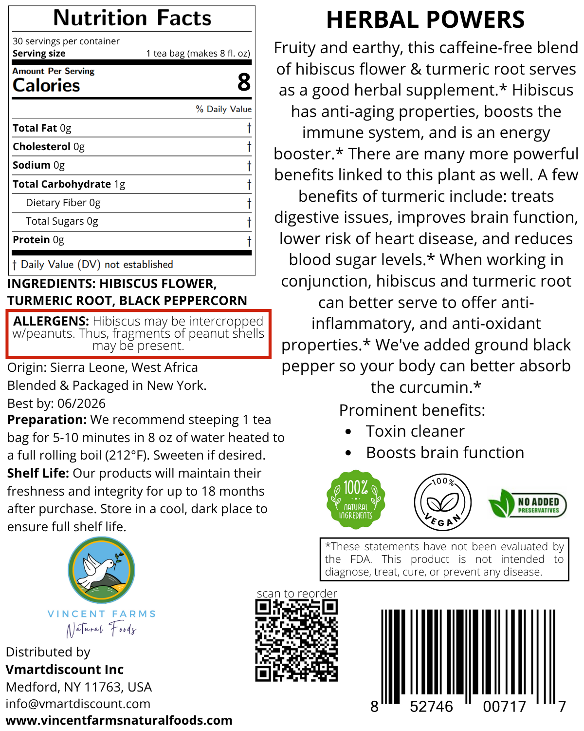 Hibiscus & Turmeric Root Herbal Tea Pouch Back