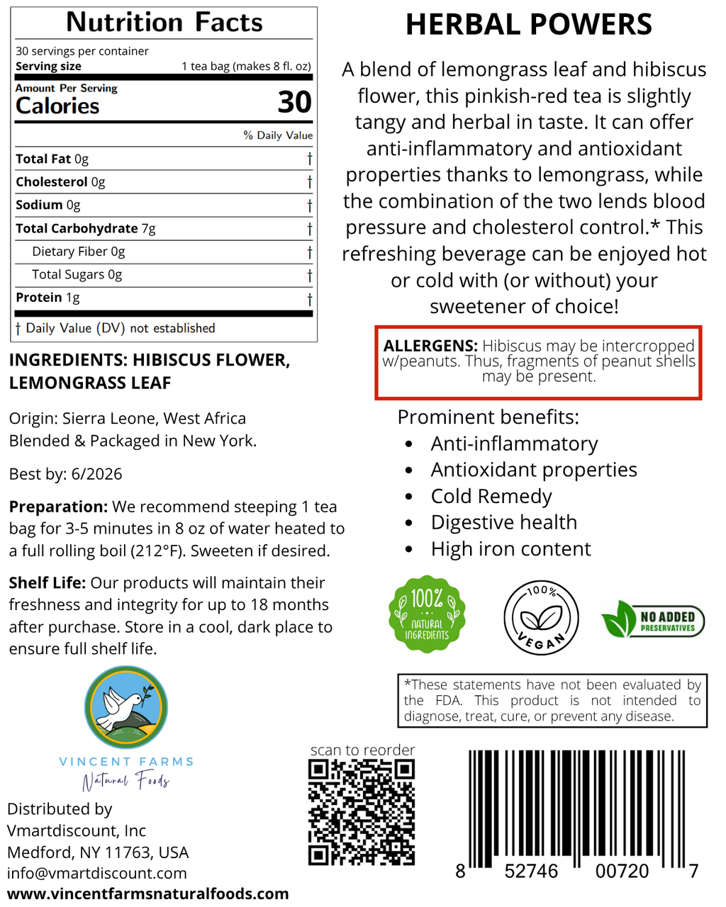 Hibiscus & Lemongrass Herbal Tea Pouch Back
