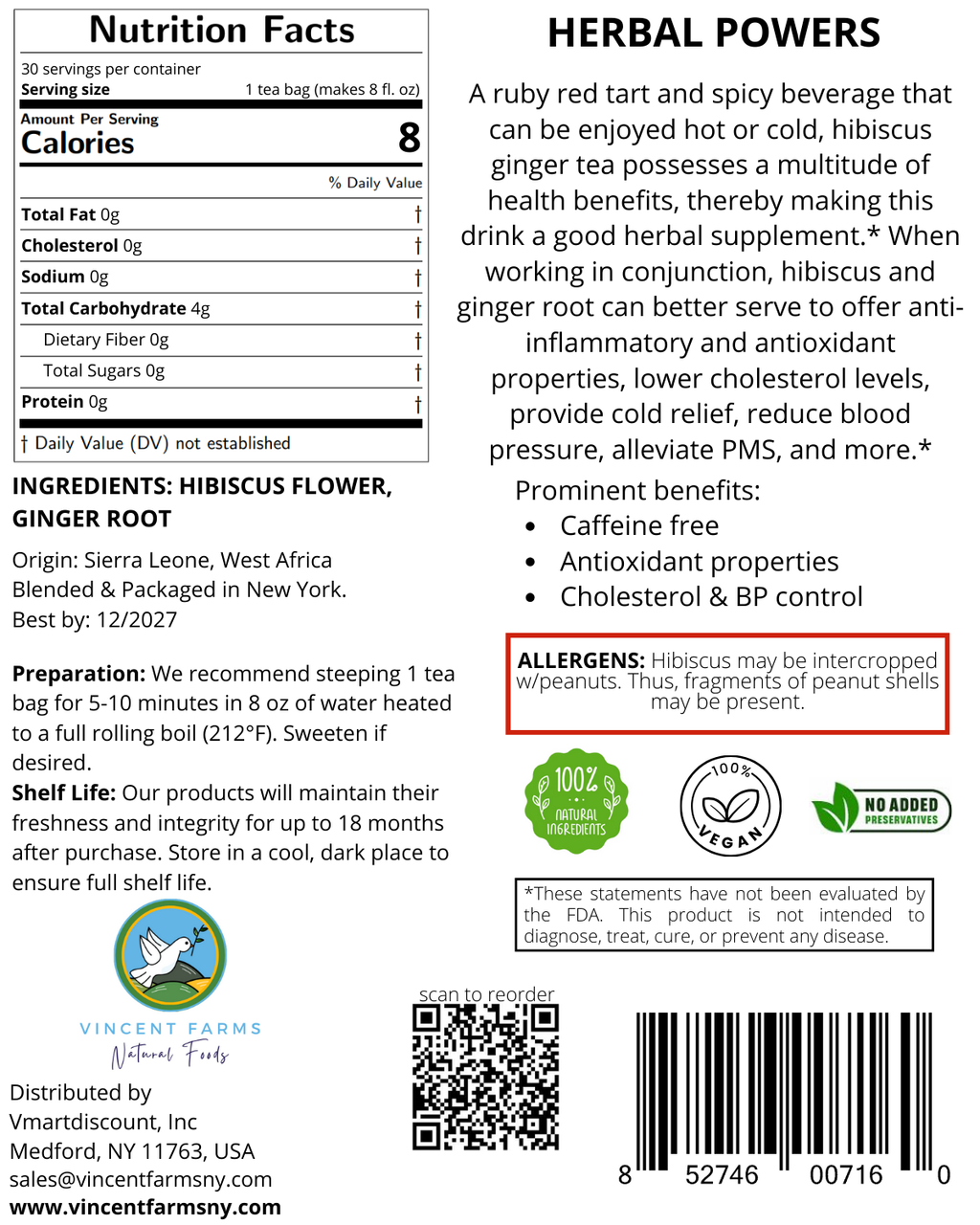 Hibiscus & Ginger Root Herbal Tea Pouch Back