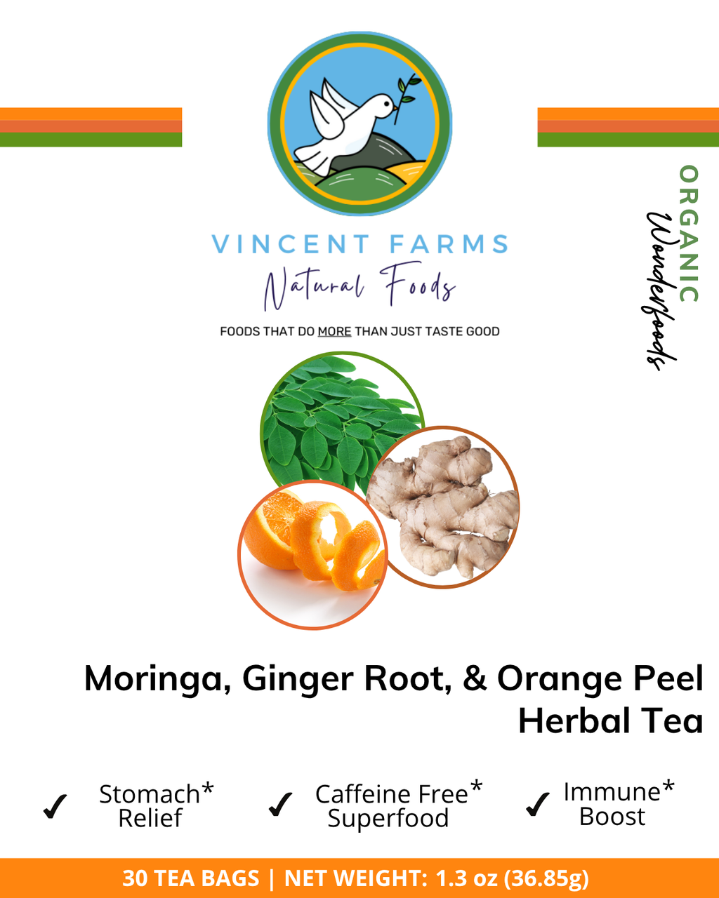All Natural Papaya Leaf & Orange Peel Herbal Tea box — 30 caffeine-free digestive support tea bags by Vincent Farms Natural Foods