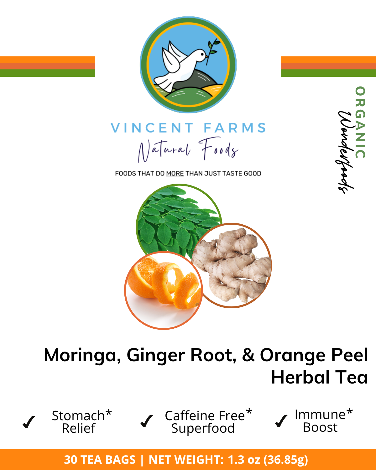 All Natural Papaya Leaf & Orange Peel Herbal Tea box — 30 caffeine-free digestive support tea bags by Vincent Farms Natural Foods