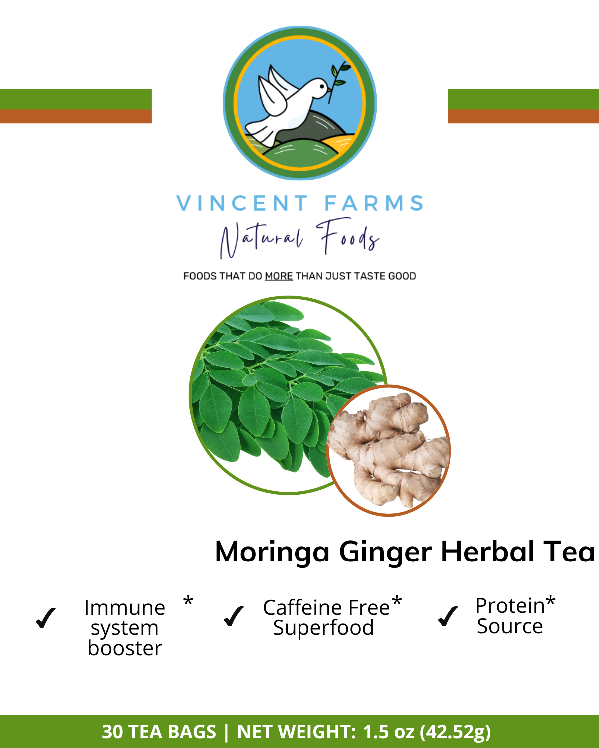 Moringa & Ginger Root Herbal Tea Pouch Front