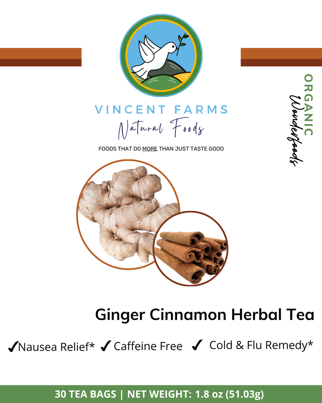 All Natural Ginger Root & Cinnamon Herbal Tea – Immune Support, Cold Relief & Caffeine-Free (30 Bags)