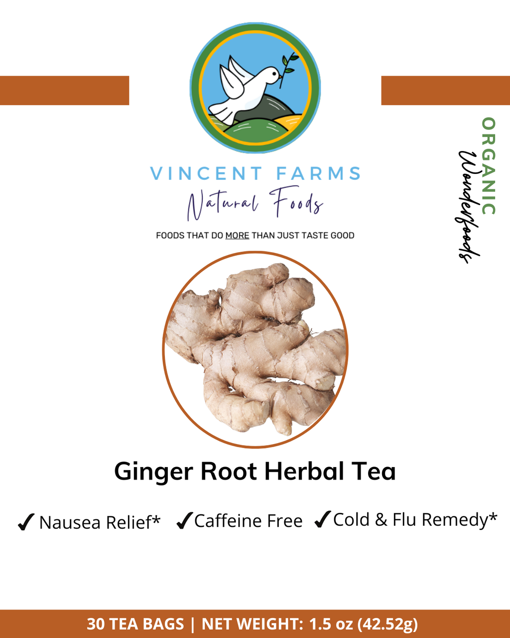 All Natural Ginger Root Herbal Tea – Anti-Nausea, Anti-Inflammatory & Digestive Support (30 Bags)
