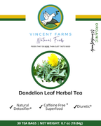 Dandelion Leaf Herbal Tea 30 bags — caffeine-free, natural detox support by Vincent Farms Natural Foods