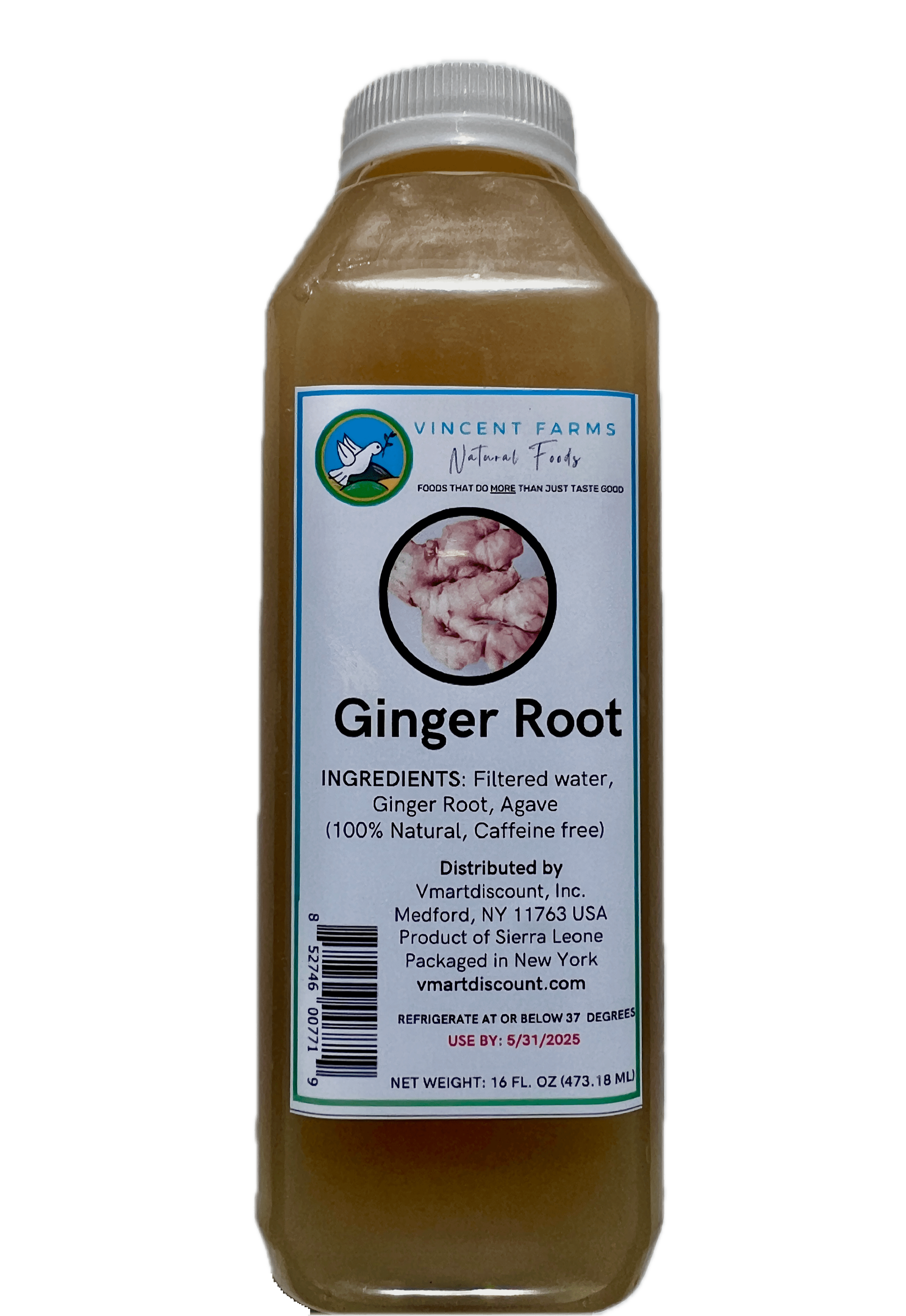 Bottle of Vincent Farms Ginger Root herbal tea
