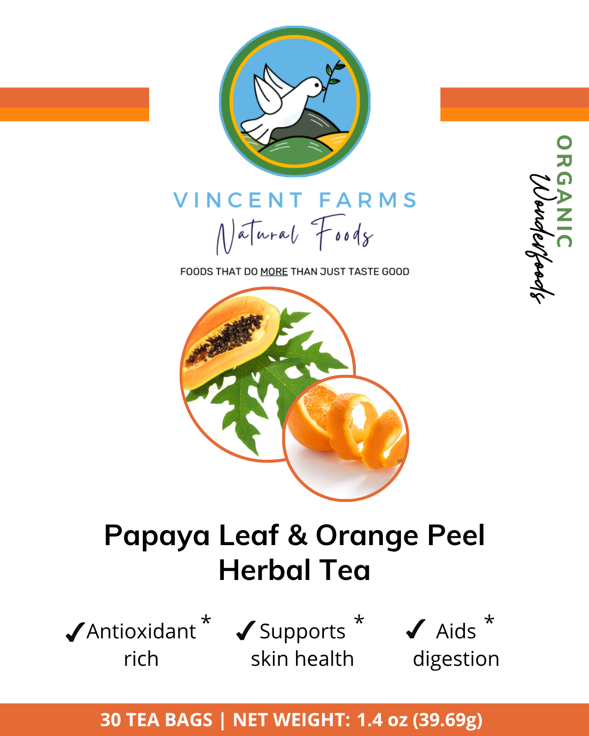 Papaya Leaf & Orange Peel Herbal Tea product benefits graphic
