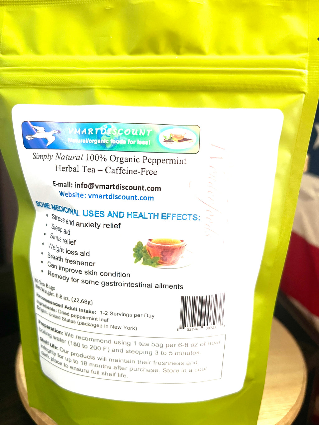 Naturally Grown Peppermint Herbal Tea – Caffeine-Free, Digestive Support (30 Bags)