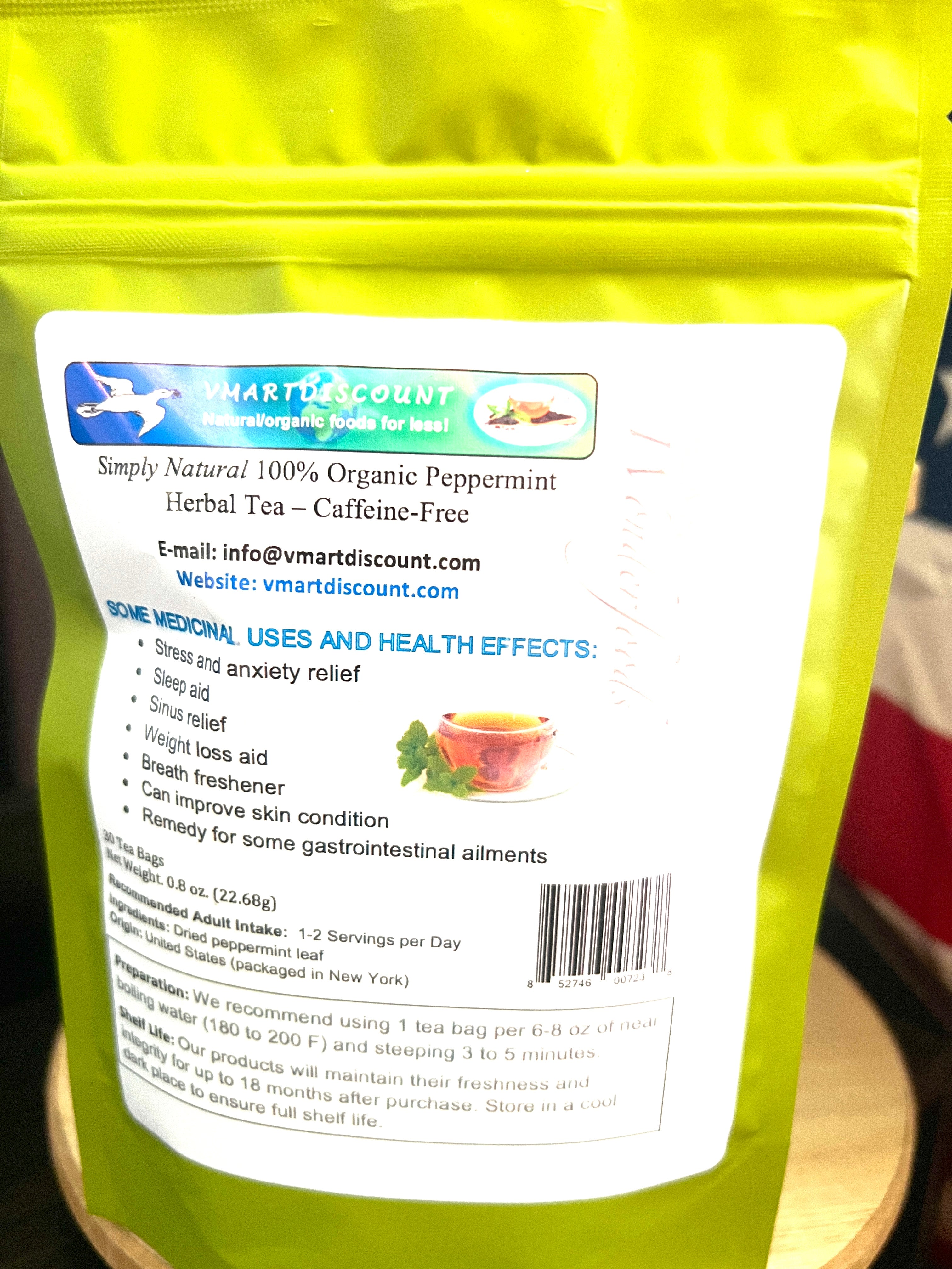 Naturally Grown Peppermint Herbal Tea – Caffeine-Free, Digestive Support (30 Bags)