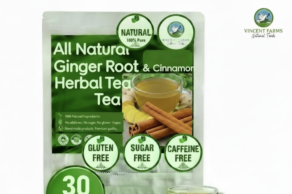 All Natural Ginger Root & Cinnamon Herbal Tea - Pouch with Cinnamon