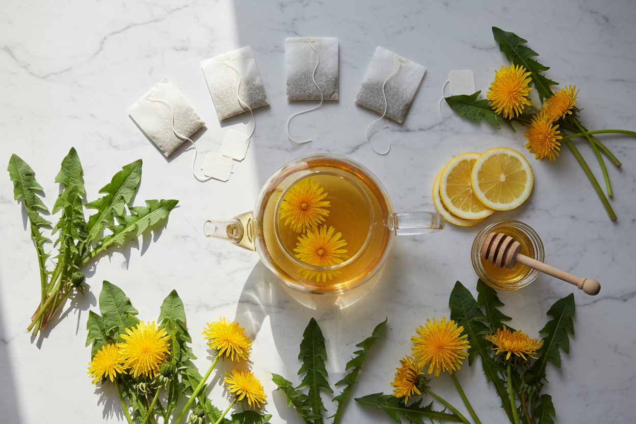 Dandelion Tea Overhead Flat Lay