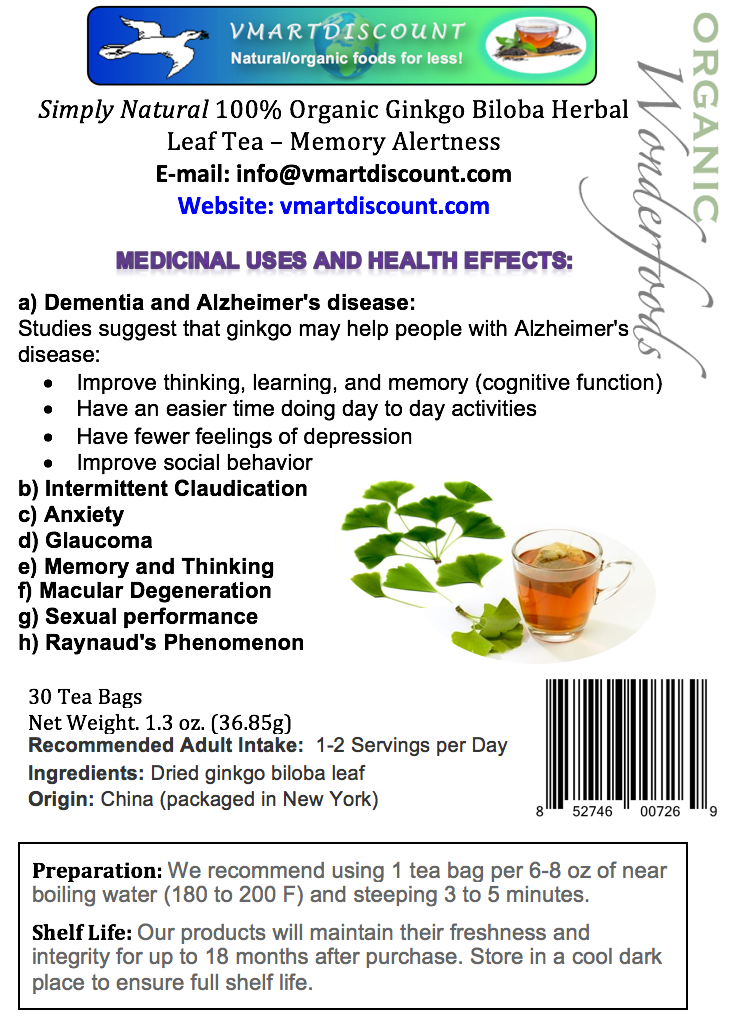 Ginkgo Biloba Leaf Herbal Tea (30 Bags)