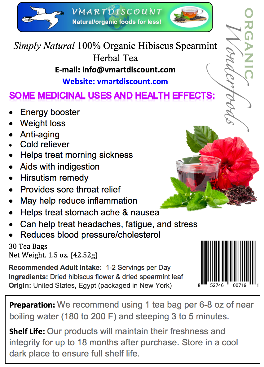 Hibiscus Flower & Spearmint Herbal Tea (30 Bags) – Vincent Farms