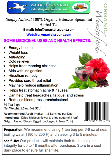 Hibiscus Flower & Spearmint Herbal Tea (30 Bags) – Vincent Farms Natural  Foods