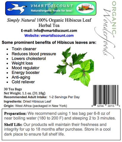 Organic Hibiscus Leaf Herbal Tea (30 Bags)