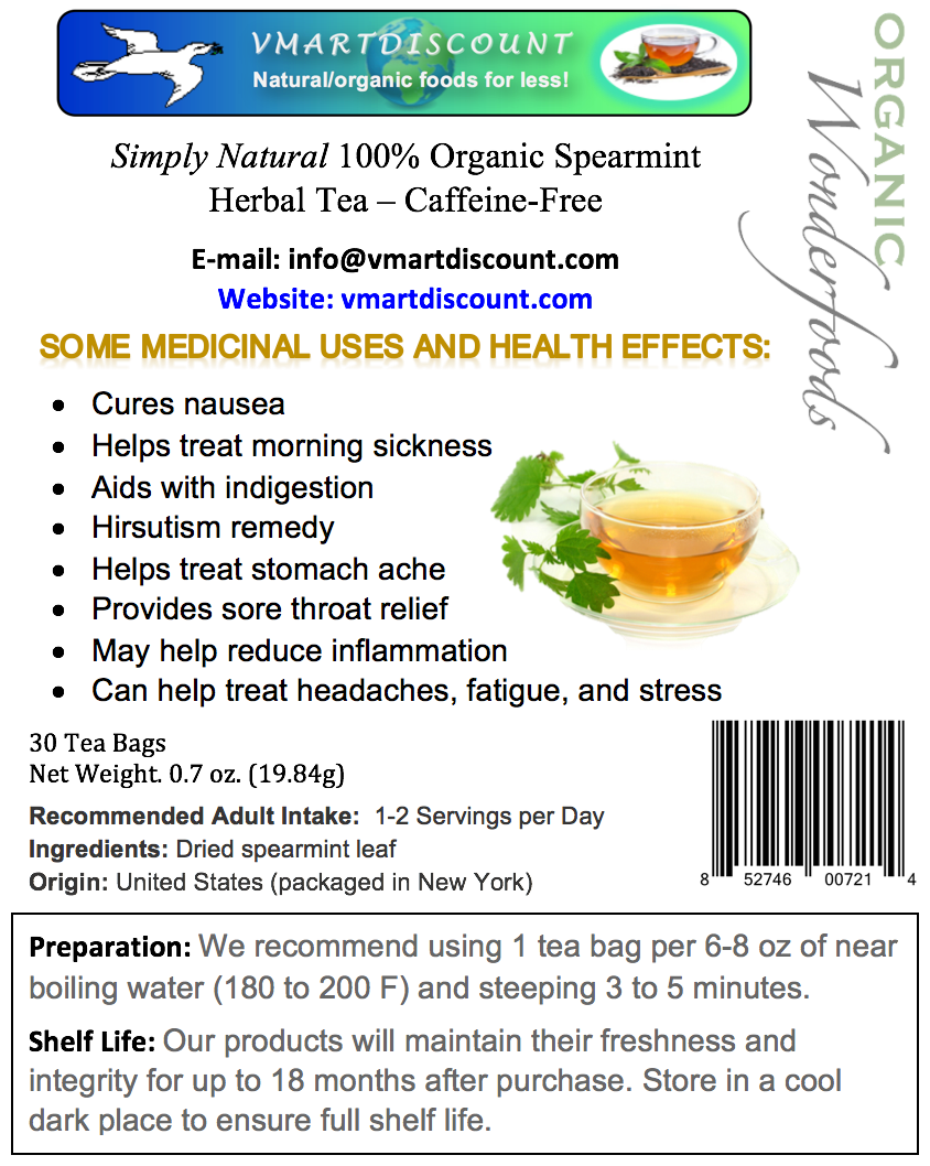Organic Spearmint Herbal Tea (30 Tea Bags)