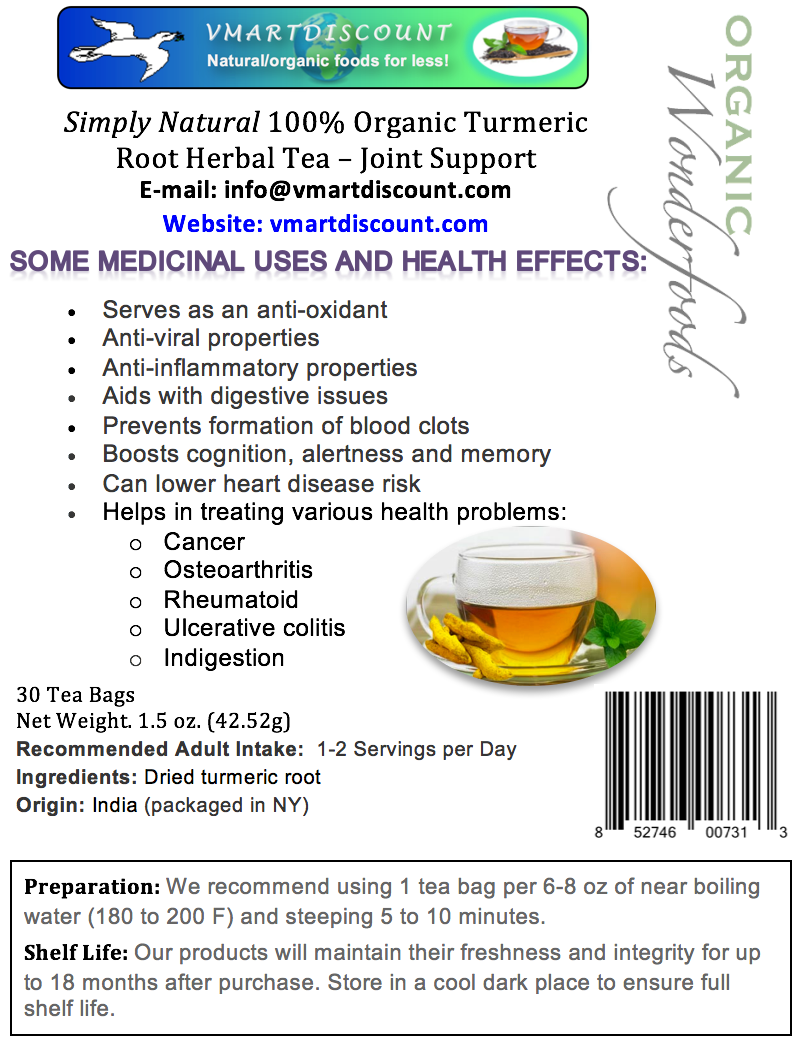 Organic Turmeric Root Herbal Tea (30 Bags)