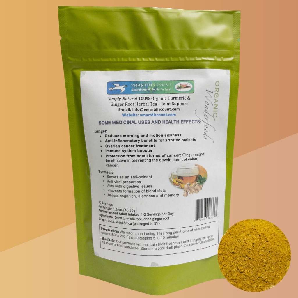 Natural & Organic Turmeric & Ginger Root Herbal Tea Bags