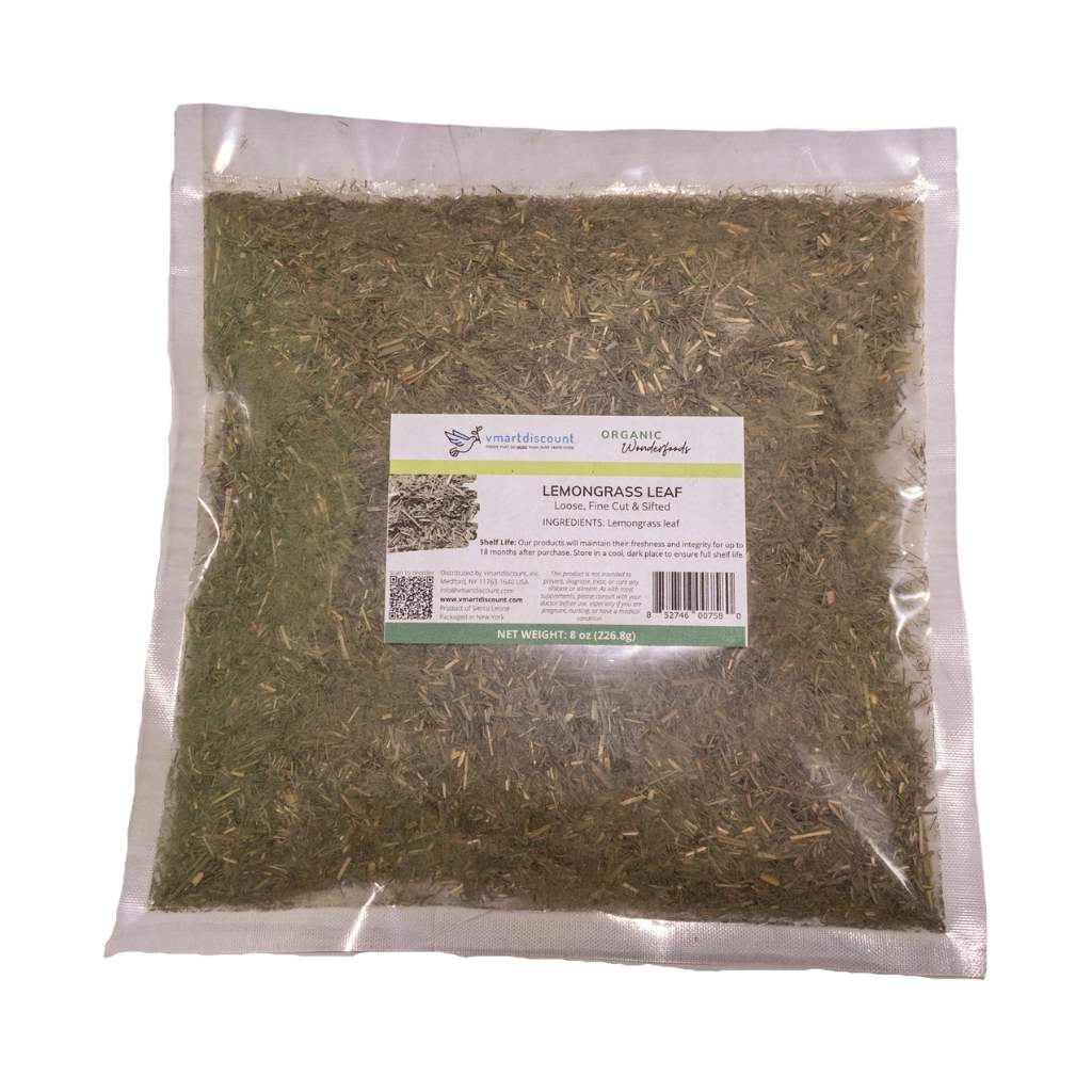 8 oz bag of dried, finely cut lemongrass leaf. Great for making tea, crafts, and other applications.
