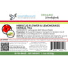 Label closeup of Vmartdiscount hibiscus flower & lemongrass herbal tea, 30 tea bags