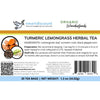 Closeup of Vmartdiscount product package label for turmeric lemongrass herbal tea, 30 tea bags