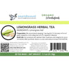 Closeup of Vmartdiscount product package label for lemongrass herbal tea, 30 tea bags