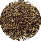 Natural Hibiscus Flower & Spearmint Herbal Tea Bag. Natural hibiscus flower and spearmint make a caffeine-free herbal tea that combines the tart, cranberry-like tang of hibiscus with the cool, refreshing lift of spearmint.